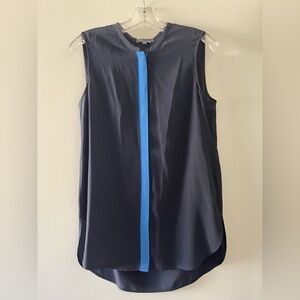 Vince Sleeveless 100% Silk Navy Blue Button Down Blouse Size M
